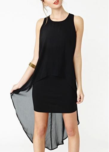 Rosewe Chic High Low Hem Sleeveless Black Dress With O Neck