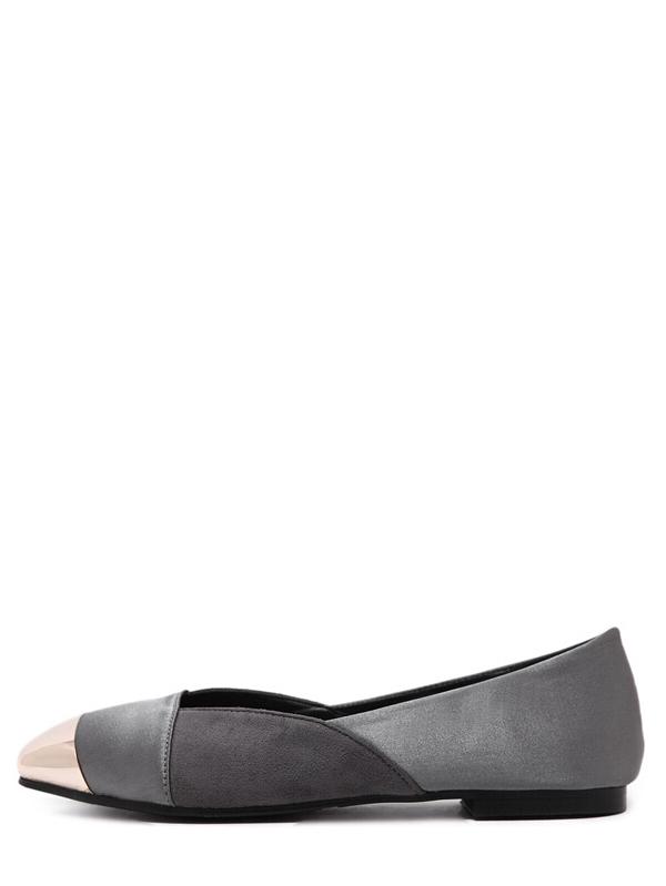 Shein Grey Faux Suede Patchwork Metal Toe Cap Flats