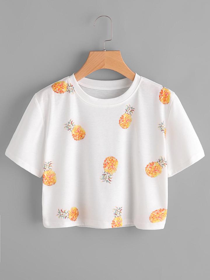 Shein Pineapple Print Crop Tee