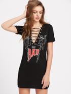 Shein Plunging Neckline Eyelet Lattice Front Tee Dress