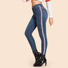 Shein Contrast Striped Tape Side Jeans