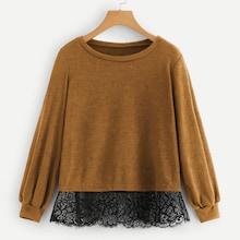 Shein Contrast Lace Puff Sleeve Jumper