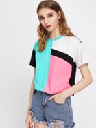 Shein Drop Shoulder Cuffed Sleeve Cut And Sew T-shirt
