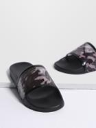 Shein Black Camouflage Print Open Toe Pu Sandals