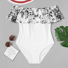 Shein Plus Ink Drawing Print Flounce Swimsuit