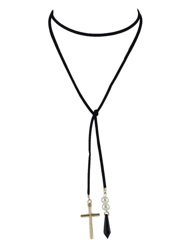 Shein Gothic Style Black Long Chain Necklace With Cross Pendant