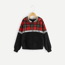 Shein Girls Color-block Letter Hoodie