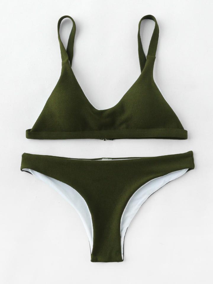 Shein Textured High Leg Bikini Set