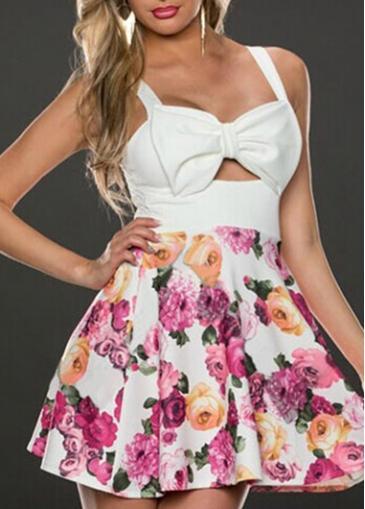 Rosewe Sweet Flower Print Open Back Strap Design Woman Dress