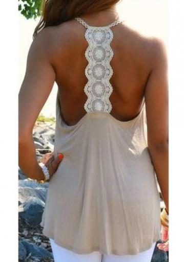 Rosewe Scoop Neck Lace Splicing Asymmetric Top