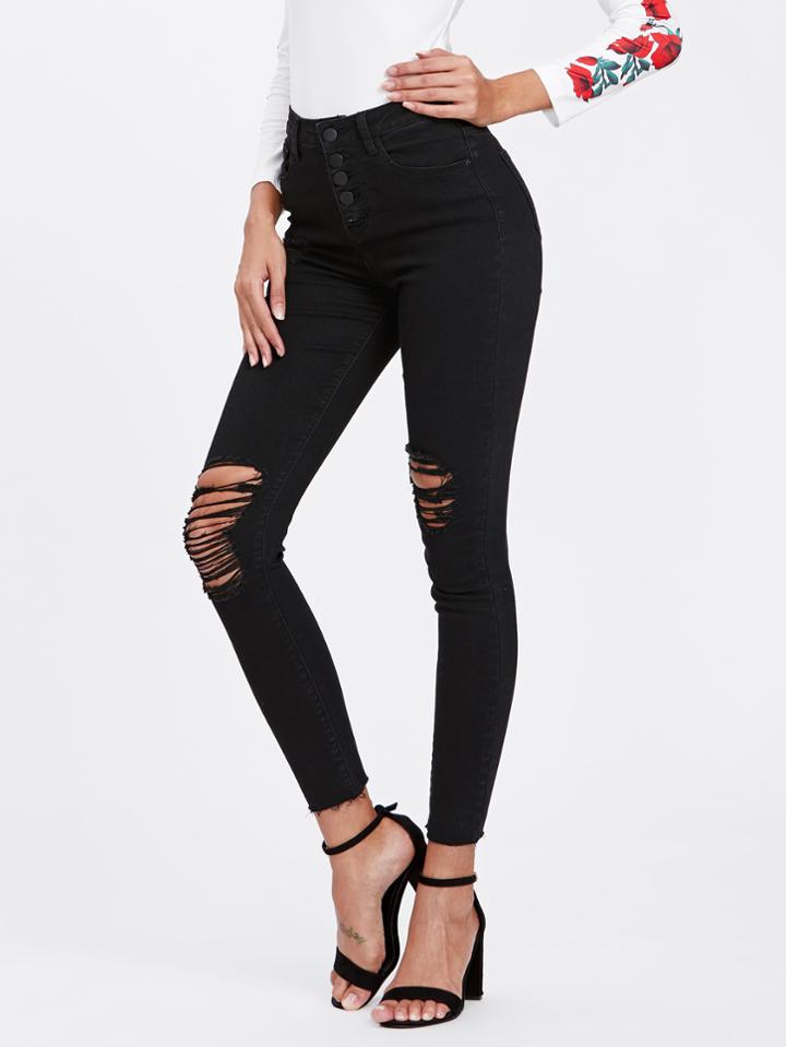 Shein Raw Cut Hem Ripped Jeans