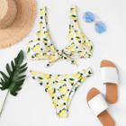 Shein Lemon Print Knot Front Bikini Set