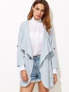 Shein Blue Drop Shoulder Draped Collar Slit Side Coat
