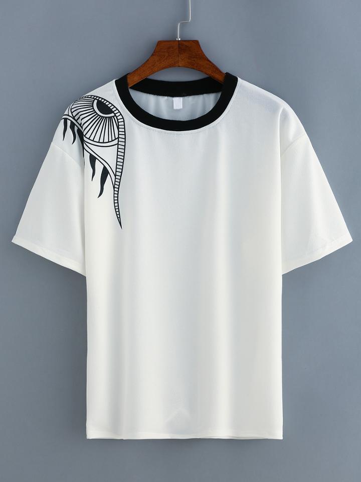 Shein Contrast Neck Eye Print T-shirt