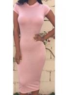 Rosewe Solid Pink Short Sleeve Bodycon Dress