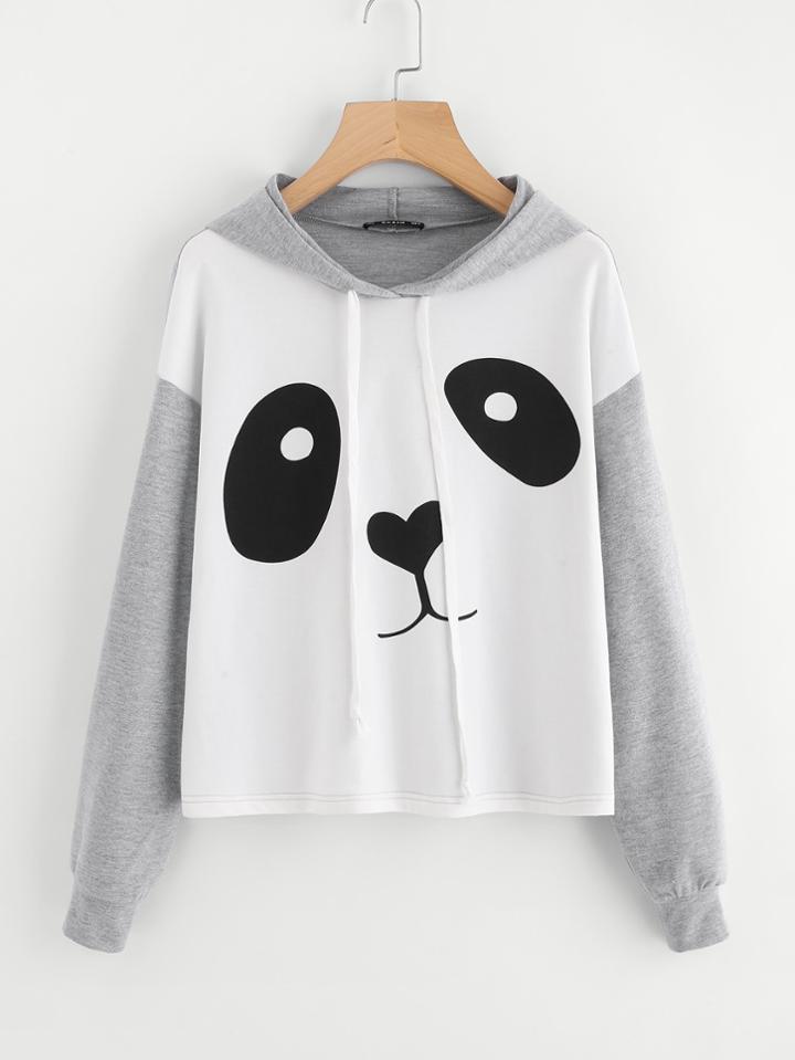 Shein Panda Print Heather Knit Hoodie