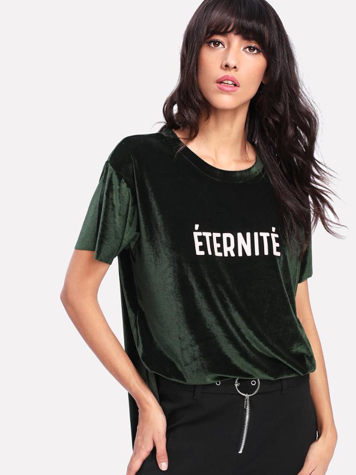 Shein Letter Print Velvet Top