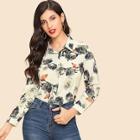 Shein Rose Print Single Breasted Shirt