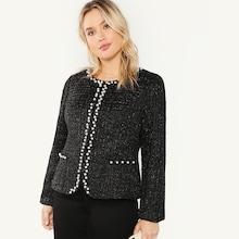 Shein Plus Open Front Pearl Beaded Coat