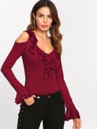 Shein Tiered Ruffle Cuff And Neck Fitted Top