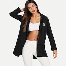 Shein Letter Print Patched Hooded Coat