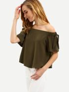 Shein Army Green Off The Shoulder Bow Blouse