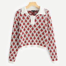 Shein Random Print Button Up Sweater