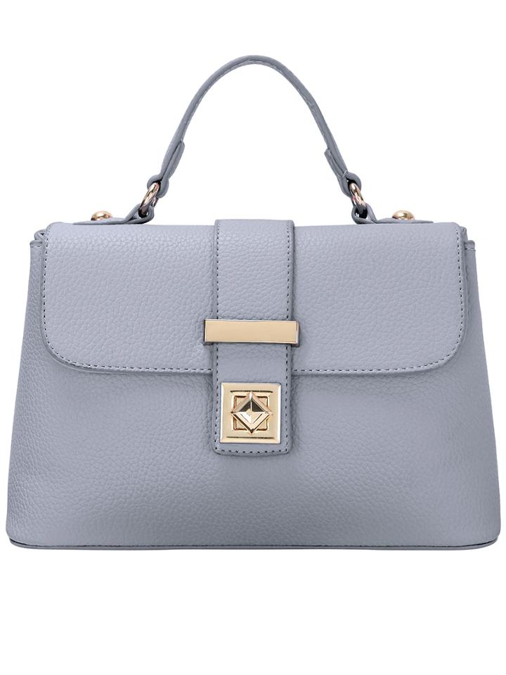 Shein Metal Turn Lock Flap Light Grey Shoulder Bag