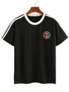 Shein Contrast Striped Lips Embroidered T-shirt
