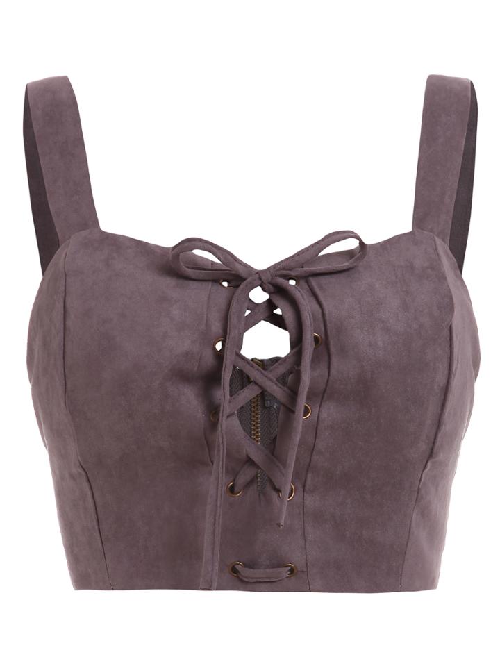 Shein Faux Suede Lace-up Crop Top