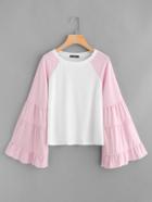 Shein Contrast Tiered Bell Sleeve T-shirt