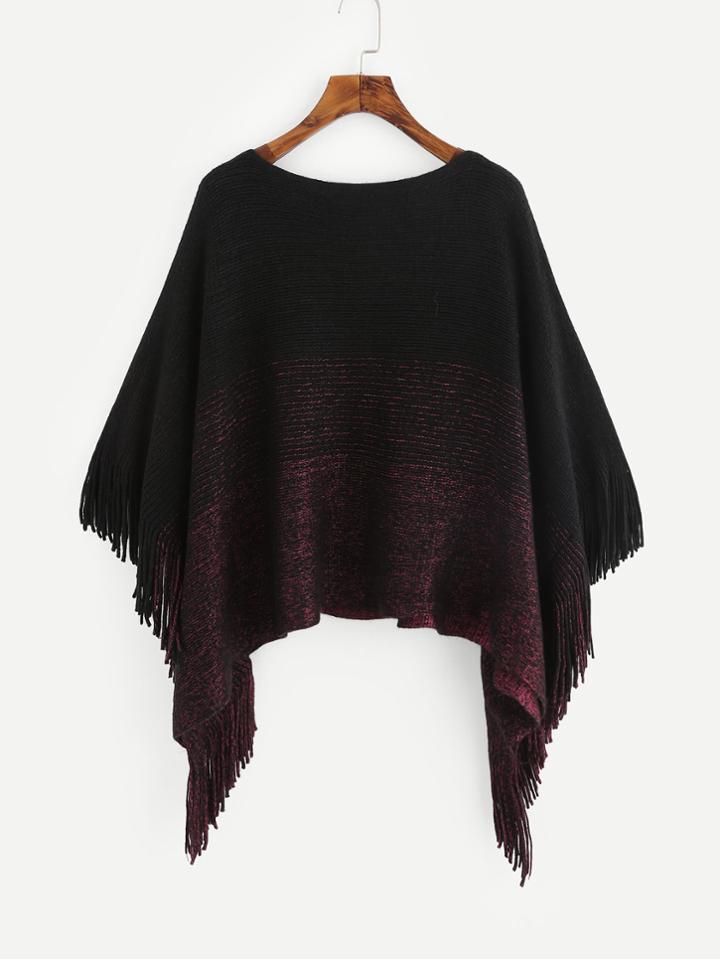 Shein Fringe Trim Poncho Jumper