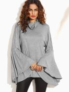 Shein Grey Cowl Neck Split Back Bell Sleeve Sweatshirt