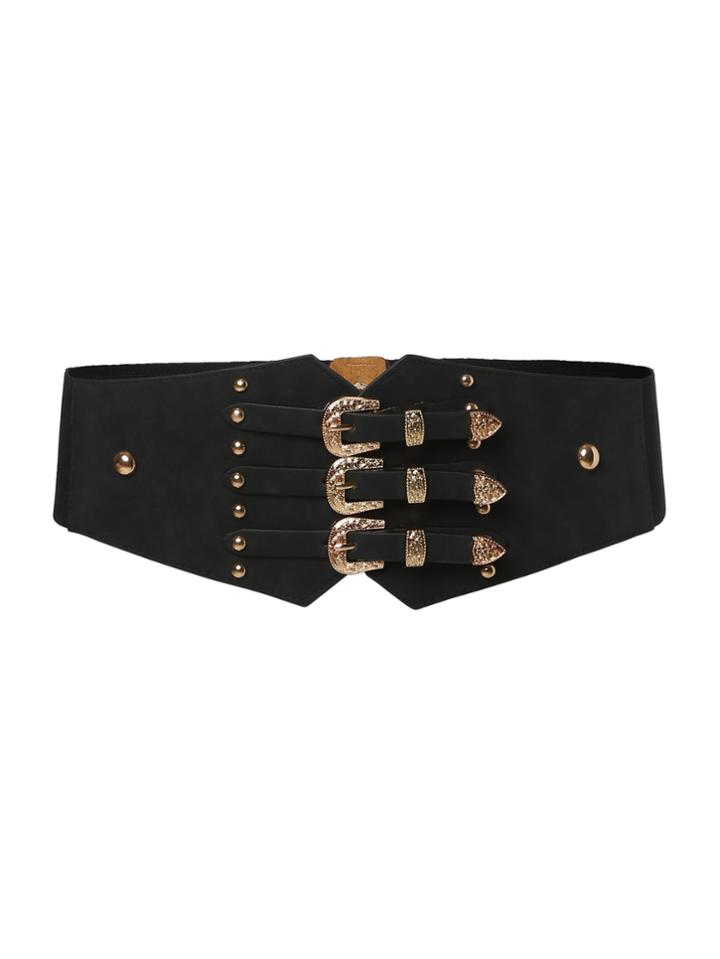 Shein Triple Buckle Rivet Detail Elastic Belt