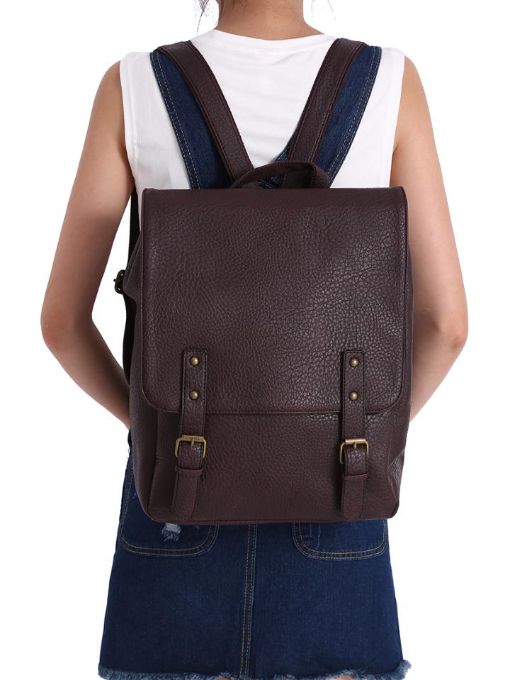 Shein Dark Brown Buckle Pu Backpacks