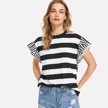 Shein Ruffle Sleeve Striped Tee