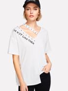 Shein Studded Cutout Neck Staggered Hem T-shirt