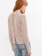 Shein Pink Ribbed Lace Up Back Sweater