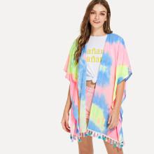 Shein Tassel Hem Tie Dye Ruffle Kimono