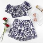 Shein Off Shoulder Print Crop Top & Shorts Set