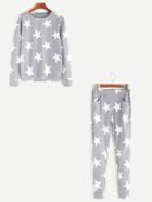 Shein Grey Stars Print Sweatshirt With Elastic Waist Pants