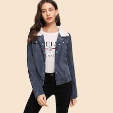 Shein Fleece Contrast Collar Corduroy Jacket