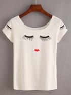 Shein Eyelash & Lip Print T-shirt