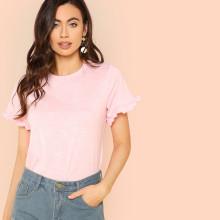 Shein Frill Cuff Solid Tee