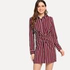 Shein Striped Twist Front Shirt Dress