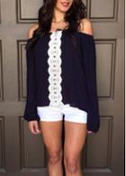 Rosewe Long Sleeve Off The Shoulder Lace Front Blouse