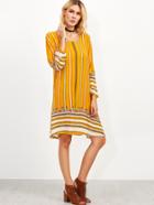 Shein Yellow Mixed Stripe Print Tunic Dress