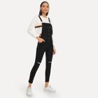 Shein Single Breasted Ripped Denim Overalls