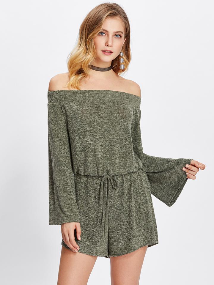 Shein Marled Knit Bell Sleeve Blouson Romper