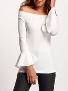 Shein White Off The Shoulder Bell Sleeve Slim Top